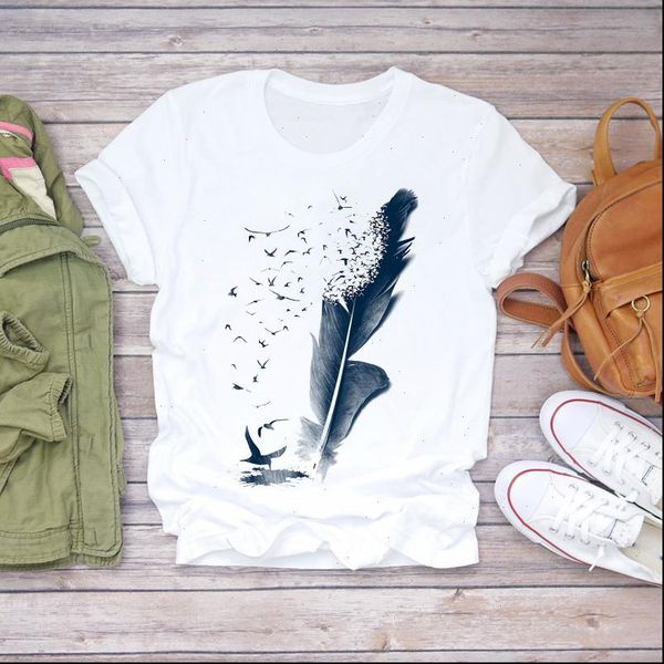 women feather bird 90s short sleeve summer fall fashion print lady t shirts womens graphic t shirt ladies female t shirt, White
women feather bird 90s short sleeve summer fall fashion print lady t shirts womens graphic t shirt ladies female t shirt, White