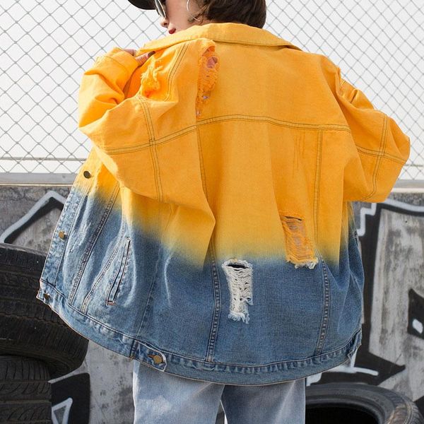 women's jackets loose fit gradual color denim big size jacket lapel long sleeve women coat fashion tide spring 2021, Black;brown
women's jackets loose fit gradual color denim big size jacket lapel long sleeve women coat fashion tide spring 2021, Black;brown