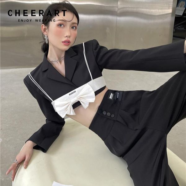 women's suits & blazers cheerart fall 2021 womens high fashion black cropped blazer set women long sleeve bow designer and jackets coat, White;black
women's suits & blazers cheerart fall 2021 womens high fashion black cropped blazer set women long sleeve bow designer and jackets coat, White;black