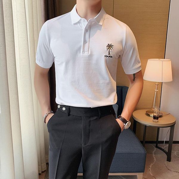 men's polos british style summer short sleeve shirt men clothing 2021 simple embroidery slim fit casual business mens quality, White;black 
men's polos british style summer short sleeve shirt men clothing 2021 simple embroidery slim fit casual business mens quality, White;black