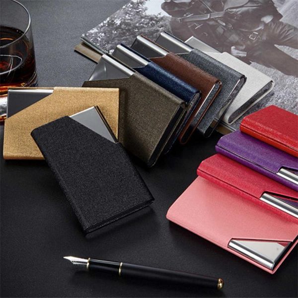 card holders 1pc luxury pu leather men's business holder id storage stainless steel box lid, Brown;gray
card holders 1pc luxury pu leather men's business holder id storage stainless steel box lid, Brown;gray