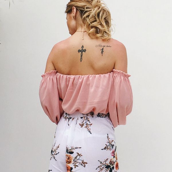 women slash neckt-shirt off shoulder hollow loose chiffon female slash neck lattern long-sleeved t-shirt top, White
women slash neckt-shirt off shoulder hollow loose chiffon female slash neck lattern long-sleeved t-shirt top, White