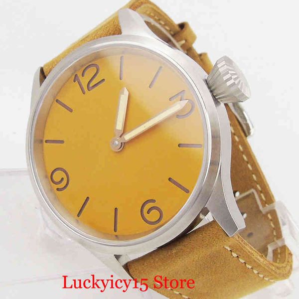 mechanical hand winding men's sterile dial 4m brushed watch case 17 jewels 6497 movement, Slivery;brown
mechanical hand winding men's sterile dial 4m brushed watch case 17 jewels 6497 movement, Slivery;brown