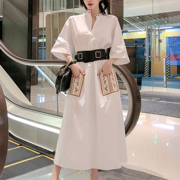 casual dresses women summer 2021 fashion white vintage embroidery long korean elegant party es holiday vestidos with belt ldyj, Black;gray
casual dresses women summer 2021 fashion white vintage embroidery long korean elegant party es holiday vestidos with belt ldyj, Black;gray