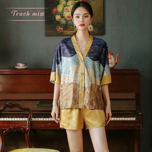 summer ice sleeve short pajamas pants women's casual two piece set silk satin foreign style can be worn out of, Black;white
summer ice sleeve short pajamas pants women's casual two piece set silk satin foreign style can be worn out of, Black;white