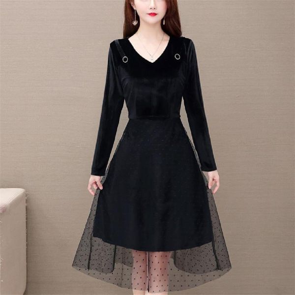 casual dresses autumn winter mesh splice velvet bottoming dress women retro a-line solid all-match party vestidos, Black;gray
casual dresses autumn winter mesh splice velvet bottoming dress women retro a-line solid all-match party vestidos, Black;gray