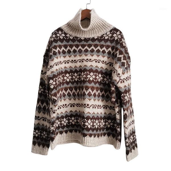 spring and autumn high necked alpaca wool blended thickened jacquard loose wear outside with large sweater inside women's sweaters, White;black
spring and autumn high necked alpaca wool blended thickened jacquard loose wear outside with large sweater inside women's sweaters, White;black