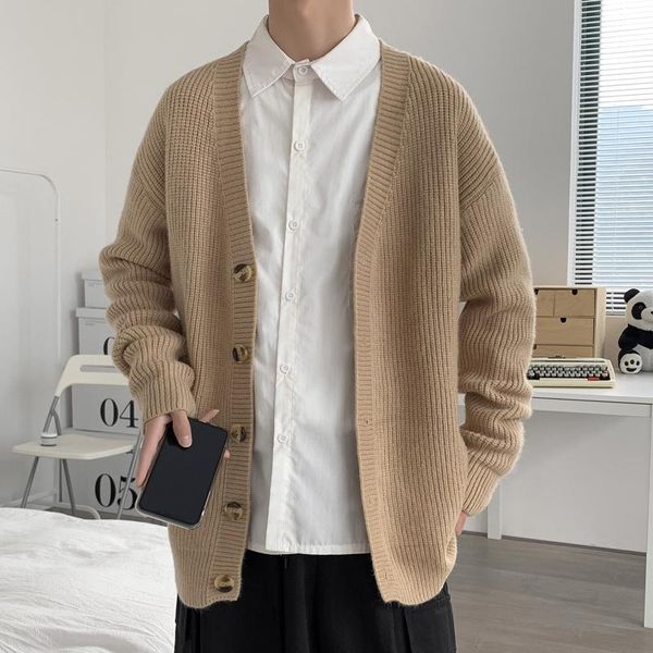 men's sweaters autumn casual men cardigan single breasted v-neck trendy handsome simple design harajuku black khaki coat, White;black
men's sweaters autumn casual men cardigan single breasted v-neck trendy handsome simple design harajuku black khaki coat, White;black