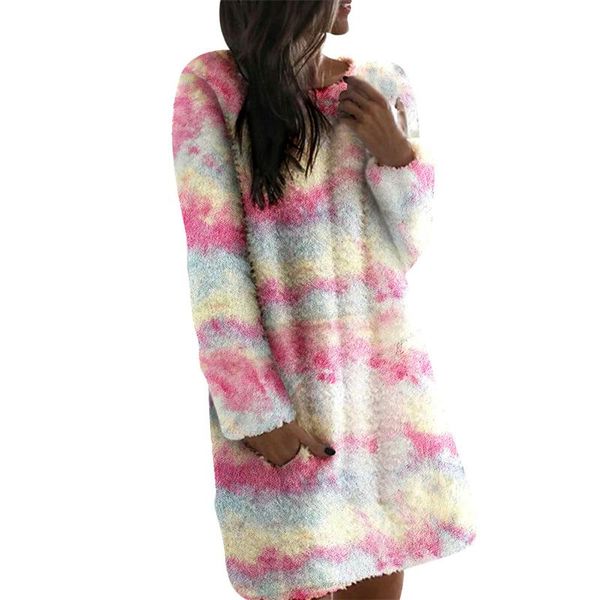 new women long sleeve plush dresses female casual tie-dye printed round neck loose mini dress homewear for fall winter 2021, Black;gray
new women long sleeve plush dresses female casual tie-dye printed round neck loose mini dress homewear for fall winter 2021, Black;gray