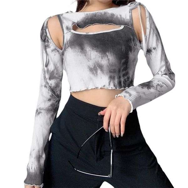 women's t-shirt women autumn tie dye hole female fashion ladies long sleeve o-neck pullovers club punk cropped, White
women's t-shirt women autumn tie dye hole female fashion ladies long sleeve o-neck pullovers club punk cropped, White