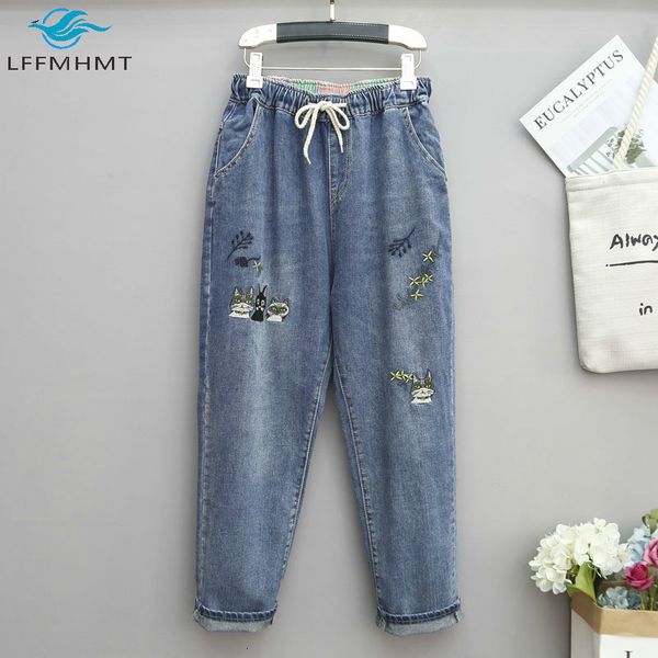 2021 new women large size denim pant office lady korea style flower embroidery elastic empire waist casual ankle length 6dtn, Blue
2021 new women large size denim pant office lady korea style flower embroidery elastic empire waist casual ankle length 6dtn, Blue