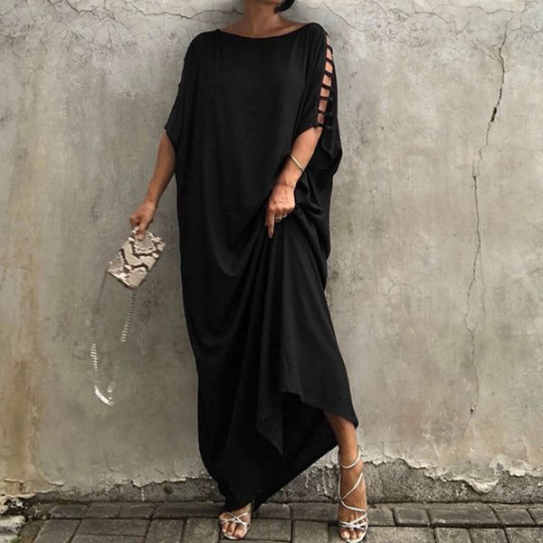 round women's casual 2021 color fashion new solid neck hollowed out short sleeve oversized drs, Black;gray
round women's casual 2021 color fashion new solid neck hollowed out short sleeve oversized drs, Black;gray