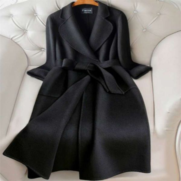 high end double sided cashmere overcoat women autumn winter korean white long lacing belt loose plus size 100% wool coat 210929, Black
high end double sided cashmere overcoat women autumn winter korean white long lacing belt loose plus size 100% wool coat 210929, Black