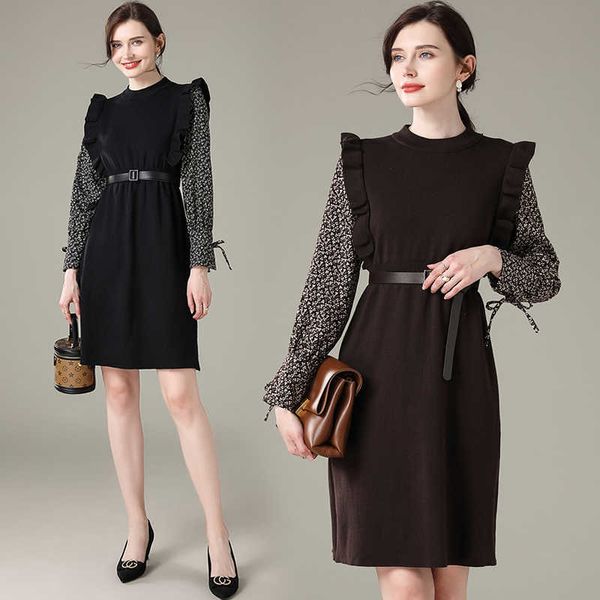 autumn women ruffles knitted patchwork corduroy long sleeve dress elegant slim ladies party dresses vestidos with belt 210525, Black;gray
autumn women ruffles knitted patchwork corduroy long sleeve dress elegant slim ladies party dresses vestidos with belt 210525, Black;gray