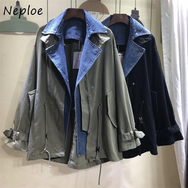 women's jackets neploe spring safari style loose women jacket chic fake two piece denim patchwork coat casual drawstring slim waist, Black;brown
women's jackets neploe spring safari style loose women jacket chic fake two piece denim patchwork coat casual drawstring slim waist, Black;brown