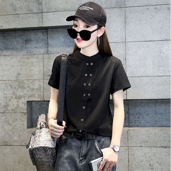 women's t-shirt summer short-sleeved korean european button stand-up collar for inner and outer wear t 5olu, White
women's t-shirt summer short-sleeved korean european button stand-up collar for inner and outer wear t 5olu, White