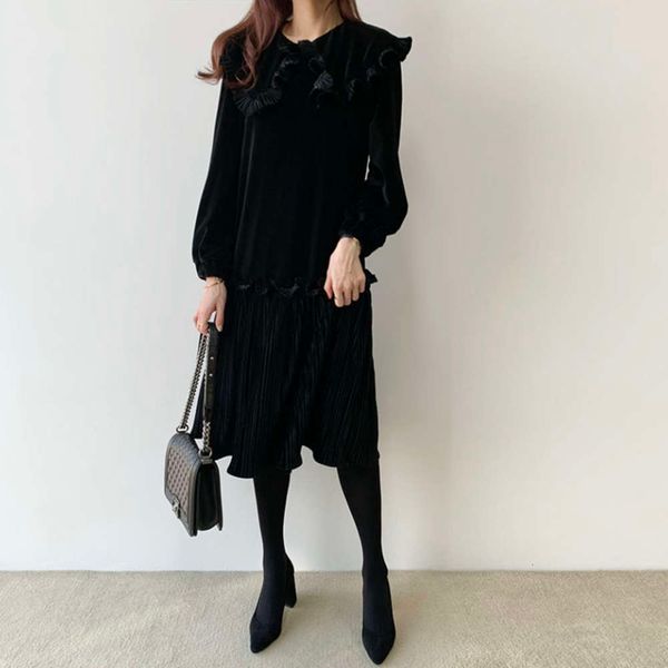 temperament collar korean version chic sleeve slim sweet long baby skirt medium length pleated gold velvet dress hot, Black;gray
temperament collar korean version chic sleeve slim sweet long baby skirt medium length pleated gold velvet dress hot, Black;gray