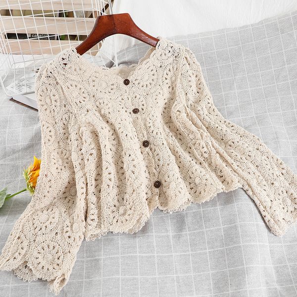 2021 Spring New Solid Arrival Knitted Long Sleeve Hollow Round Collar Off the Vintage Top Female Fashion Short Jacket Vw4s, Black;brown
2021 Spring New Solid Arrival Knitted Long Sleeve Hollow Round Collar Off the Vintage Top Female Fashion Short Jacket Vw4s, Black;brown