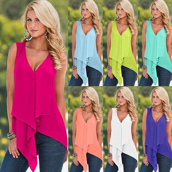women's blouses & shirts candy colors blouse ladies summer v neck sleeveless chiffon shirt casual beach ruffles irregula, White
women's blouses & shirts candy colors blouse ladies summer v neck sleeveless chiffon shirt casual beach ruffles irregula, White