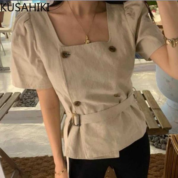 korean double breasted women blouse elegant belt slim waist square collar puff sleeve short blusas shirt 6g393 210603, White
korean double breasted women blouse elegant belt slim waist square collar puff sleeve short blusas shirt 6g393 210603, White