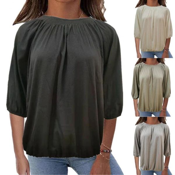 women's blouses & shirts 2021 3/4 sleeve solid color women blouse spring autumn o neck pleated loose shirt streetwear, White
women's blouses & shirts 2021 3/4 sleeve solid color women blouse spring autumn o neck pleated loose shirt streetwear, White