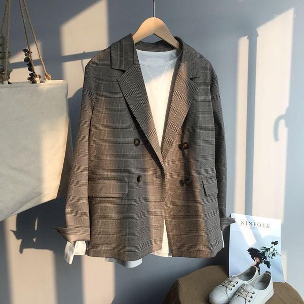 women blazer plaid jacket work office lady suit slim double breasted coat female vintage notched collar feminino p19 women's suits & bl, White;black
women blazer plaid jacket work office lady suit slim double breasted coat female vintage notched collar feminino p19 women's suits & bl, White;black