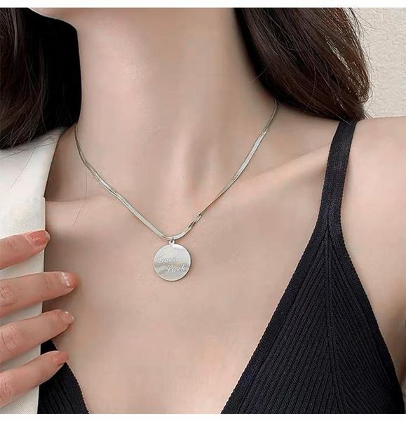pendant necklaces punk round silver color stainless steel choker necklace simple design good luck letter flat snake link chain
pendant necklaces punk round silver color stainless steel choker necklace simple design good luck letter flat snake link chain
