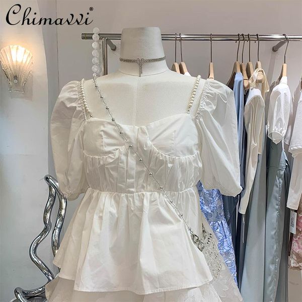 women's blouses & shirts slimming elegant fashion square collar backless ruffled puff sleeve beading blosue sweet princess style shirt, White
women's blouses & shirts slimming elegant fashion square collar backless ruffled puff sleeve beading blosue sweet princess style shirt, White
