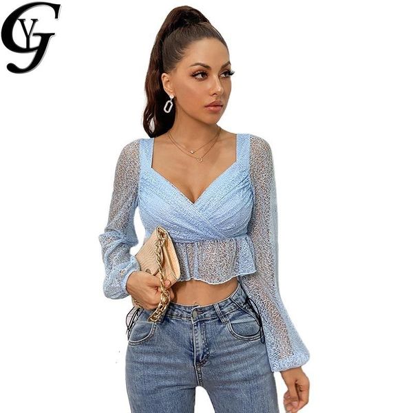 2021 transparent blue lace cropped women korean fashion puff sleeve pemplum shirts women blouse femme blusas de mujer, White
2021 transparent blue lace cropped women korean fashion puff sleeve pemplum shirts women blouse femme blusas de mujer, White