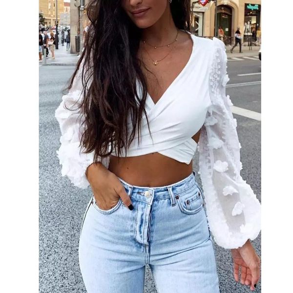 women's blouses & shirts 2021 women backless bandage bow mesh flower long sleeve v-neck cropped shirt female white elegant office lady
women's blouses & shirts 2021 women backless bandage bow mesh flower long sleeve v-neck cropped shirt female white elegant office lady