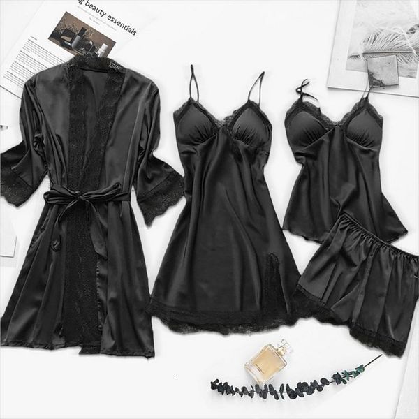 4pc silk robe sleep womens sleepwears suit lace satin pajamas gown set v neck cami nighties wear pijama home nightwear, Black;red
4pc silk robe sleep womens sleepwears suit lace satin pajamas gown set v neck cami nighties wear pijama home nightwear, Black;red