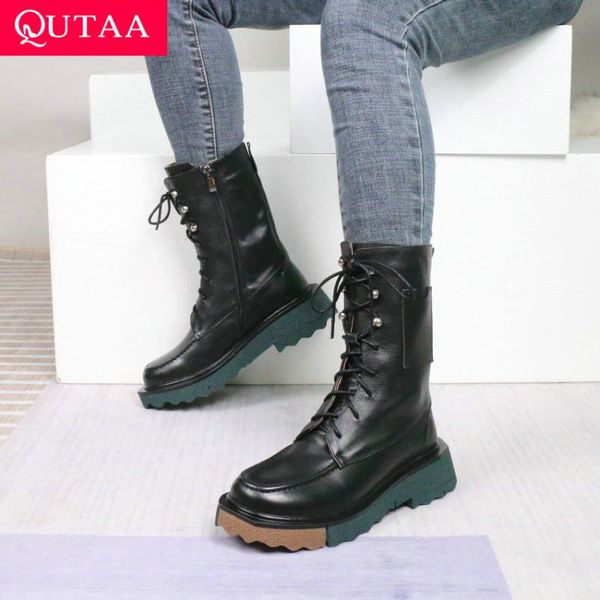 boots qutaa 2022 mid calf round toe lace up leather short women fashion square heel shoes big size 34-40, Black
boots qutaa 2022 mid calf round toe lace up leather short women fashion square heel shoes big size 34-40, Black