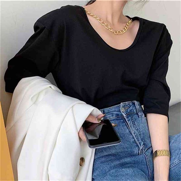 women's t-shirt basic stylish short sleeves chain all match girls solid brief minimalist new summer femme loose casual t-shir, White
women's t-shirt basic stylish short sleeves chain all match girls solid brief minimalist new summer femme loose casual t-shir, White