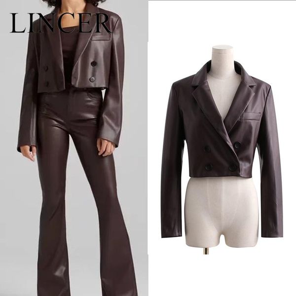 women's suits & blazers spring black soft light faux leather for women brown cropped jacket long sleeve, White;black
women's suits & blazers spring black soft light faux leather for women brown cropped jacket long sleeve, White;black