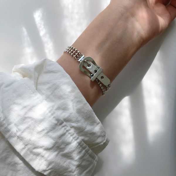 link, chain aomu 2021 silver color belt buckle bracelet fashion vintage punk bead bangles elegant creative party jewelry gift, Black
link, chain aomu 2021 silver color belt buckle bracelet fashion vintage punk bead bangles elegant creative party jewelry gift, Black