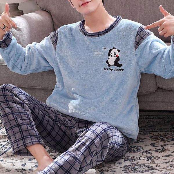 men's sleepwear style pajamas set 2022 autumn winter warm flannel thicken sets long sleeve pant leisure male, Black;brown
men's sleepwear style pajamas set 2022 autumn winter warm flannel thicken sets long sleeve pant leisure male, Black;brown