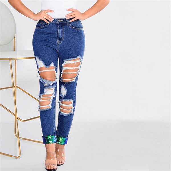 women's jeans european and american style bf straight women sequins big holes loose nine points fashion slim, Blue
women's jeans european and american style bf straight women sequins big holes loose nine points fashion slim, Blue