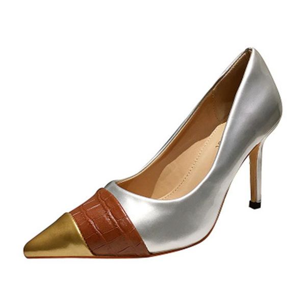 dress shoes 2021 spring and summer style stitching color matching metal fabric snake pattern pointed stiletto high heels, Black
dress shoes 2021 spring and summer style stitching color matching metal fabric snake pattern pointed stiletto high heels, Black