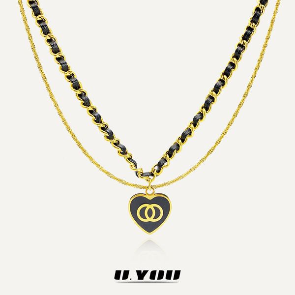 u excellent jewelry wind leather rope ti-tanium steel woven double layer sweater chain fashion simple love oil dripping necklace, Silver
u excellent jewelry wind leather rope ti-tanium steel woven double layer sweater chain fashion simple love oil dripping necklace, Silver
