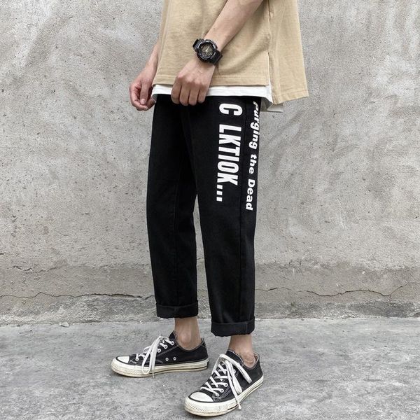 men's jeans printed letters black casual loose washe nine-point trousers men trendy fashion four seasons denim straight wide-leg pants, Blue
men's jeans printed letters black casual loose washe nine-point trousers men trendy fashion four seasons denim straight wide-leg pants, Blue