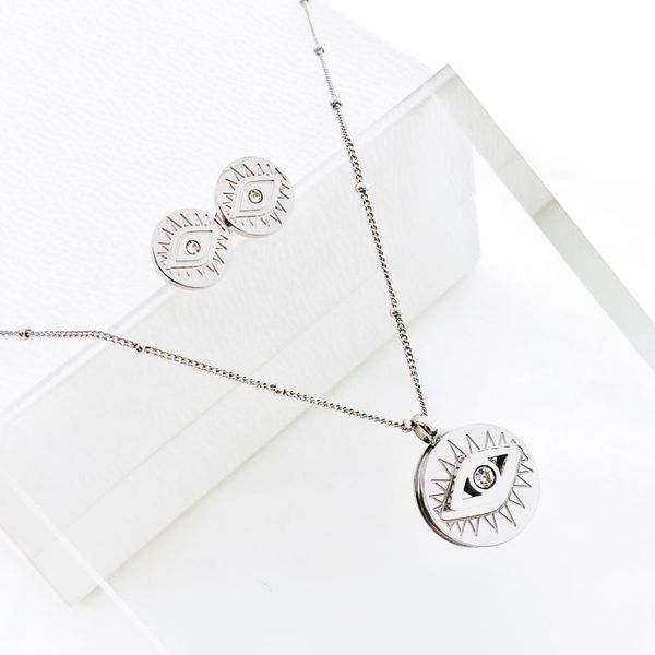 earrings & necklace stainless steel jewelry set classic eye palm pendant fadeless gift for men women and girls, Silver
earrings & necklace stainless steel jewelry set classic eye palm pendant fadeless gift for men women and girls, Silver