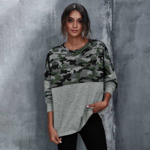 autumn and winter of 2021 round neck long sleeve european and american camouflage stitching casual loose top, White
autumn and winter of 2021 round neck long sleeve european and american camouflage stitching casual loose top, White