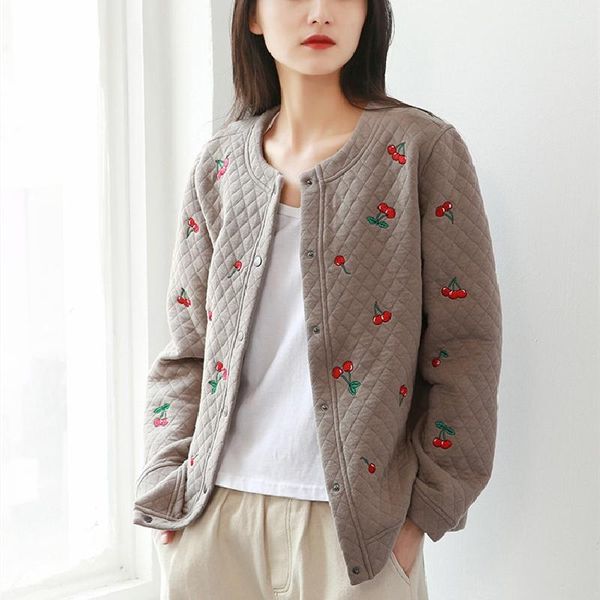 women's jackets 2021 autumn woman fashion cherry embroidery short coat female round neck jacket lady casual outerwear girl top, Black;brown
women's jackets 2021 autumn woman fashion cherry embroidery short coat female round neck jacket lady casual outerwear girl top, Black;brown