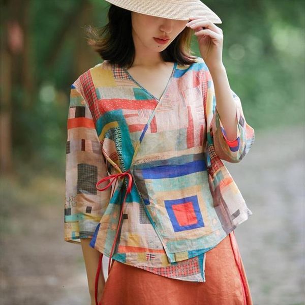 summer arts style 3 womens shirts 4 sleeve loose vintage print v neck cotton linen blouses plus size femme blusen, White
summer arts style 3 womens shirts 4 sleeve loose vintage print v neck cotton linen blouses plus size femme blusen, White