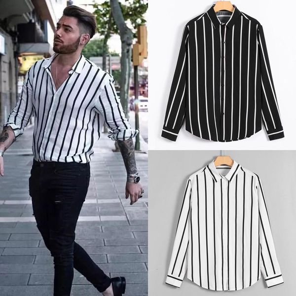 2021 autumn new black white striped mens long sleeve casual harajuku shirts man thin section slim fit shirt camisa social b59b, White;black
2021 autumn new black white striped mens long sleeve casual harajuku shirts man thin section slim fit shirt camisa social b59b, White;black