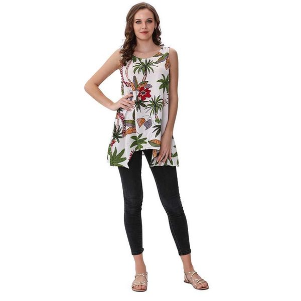 women's blouses & shirts summer women printed blouse o-neck sleeveless asymmetric loose m30528, White
women's blouses & shirts summer women printed blouse o-neck sleeveless asymmetric loose m30528, White