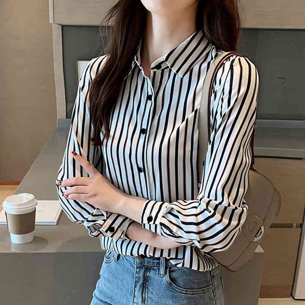 women's blouses & shirts striped female shirt with long sleeve buttons, chiffon blouse office hrw0, White
women's blouses & shirts striped female shirt with long sleeve buttons, chiffon blouse office hrw0, White