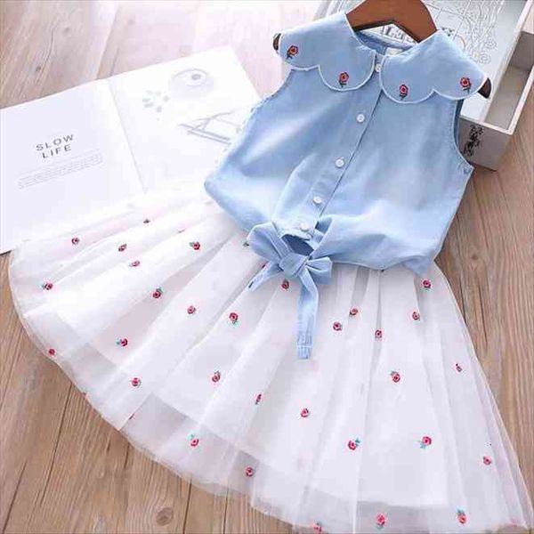 summer girls clothing sets denim flower embroidered lapel net yarn skirt 2pcs suit princess baby kids children clothes, White
summer girls clothing sets denim flower embroidered lapel net yarn skirt 2pcs suit princess baby kids children clothes, White