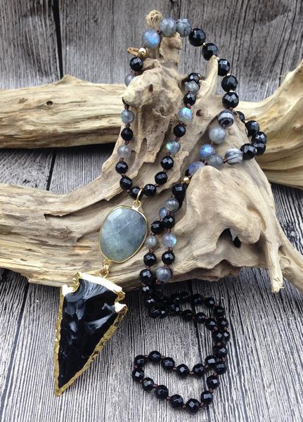 pendant necklaces ya2738 black obsdian arrow & labradorite stone onyx agat beads knot handmade necklace, Silver
pendant necklaces ya2738 black obsdian arrow & labradorite stone onyx agat beads knot handmade necklace, Silver