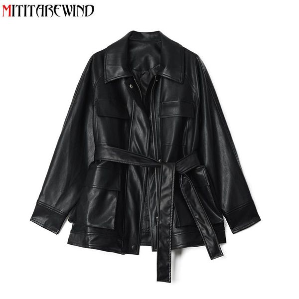 women's leather & faux retro black pu jacket women mid-long casual loose oversize coat female adjustable waist bf style
women's leather & faux retro black pu jacket women mid-long casual loose oversize coat female adjustable waist bf style